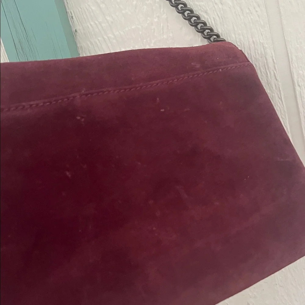 J.Crew Burgundy Suede Leather Envelope Chain Crossbody Clutch Bag